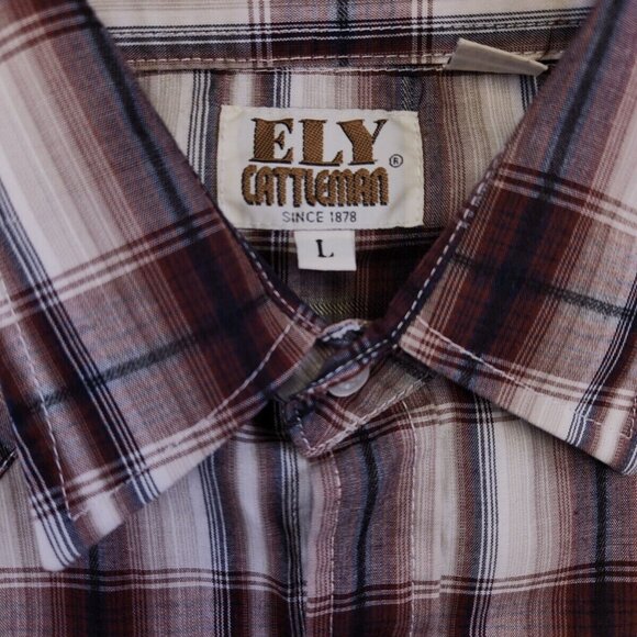Ely Cattleman Pearl Snap Shirt Women's Large Red Plaid Long Sleeve Button Up - Picture 11 of 12